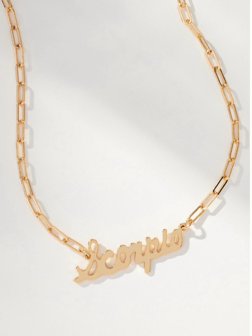 Anthropologie Gold Scorpio Script Nameplate Necklace